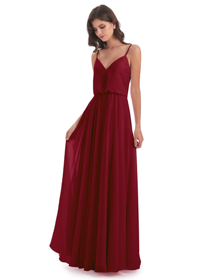 Leah Floor Length Spaghetti Straps Chiffon Bridesmaid Dresses