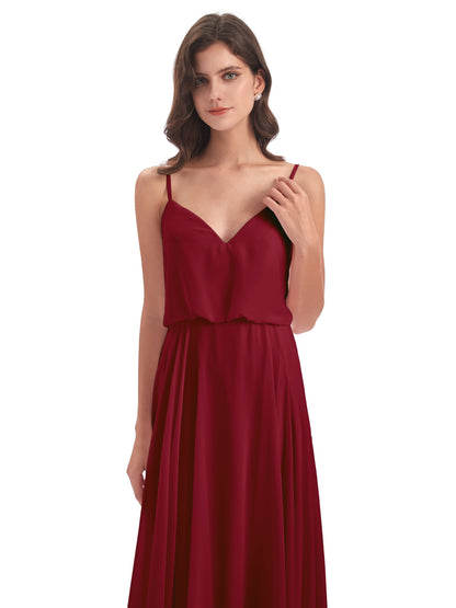 Leah Floor Length Spaghetti Straps Chiffon Bridesmaid Dresses