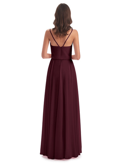 Leah Floor Length Spaghetti Straps Chiffon Bridesmaid Dresses