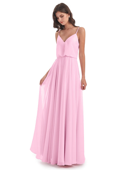 Leah Floor Length Spaghetti Straps Chiffon Bridesmaid Dresses