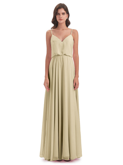 Leah Floor Length Spaghetti Straps Chiffon Bridesmaid Dresses