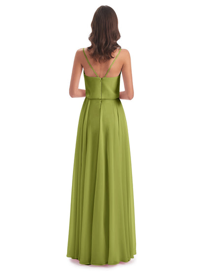 Leah Floor Length Spaghetti Straps Chiffon Bridesmaid Dresses
