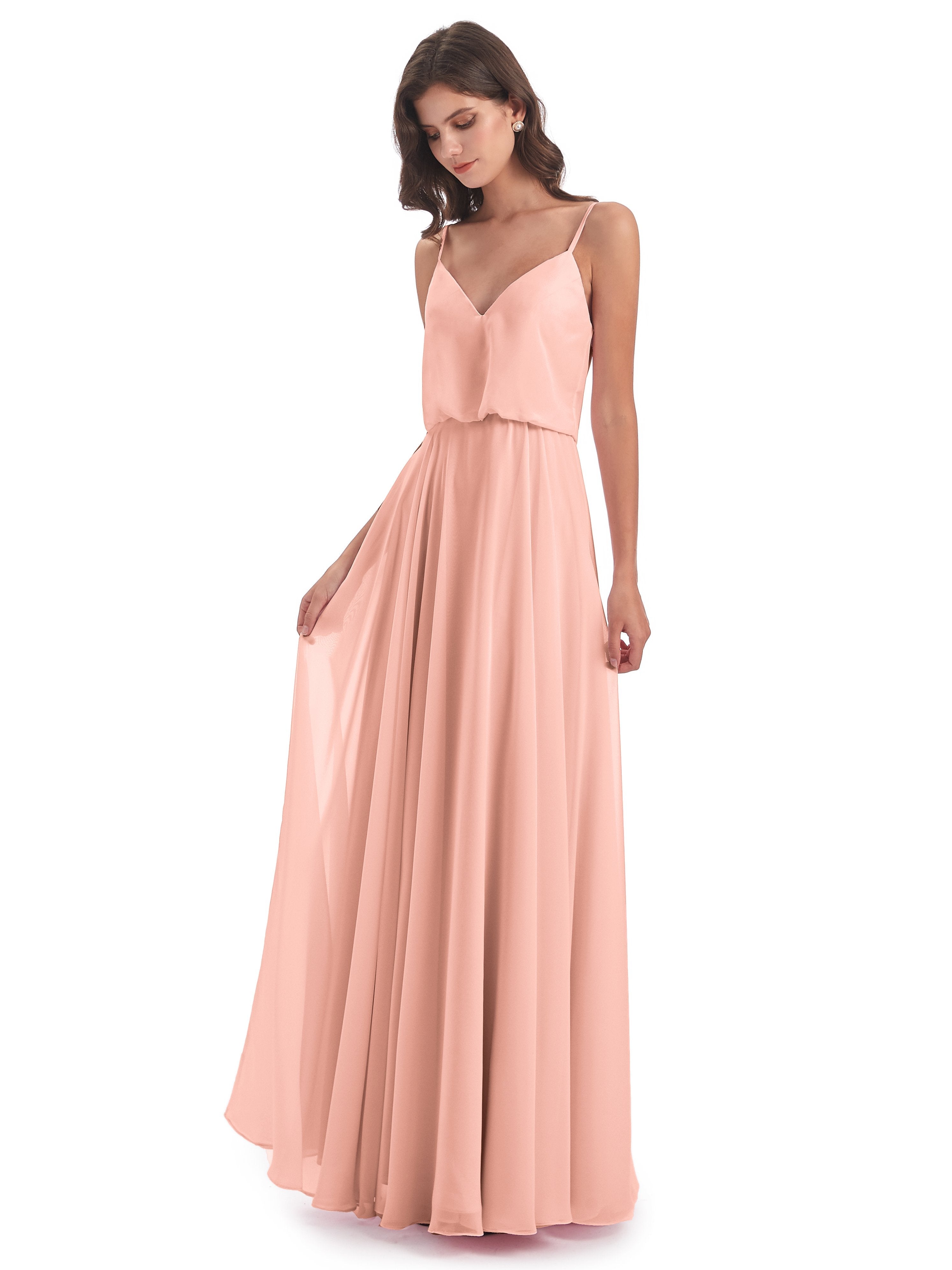 Leah Floor Length Spaghetti Straps Chiffon Bridesmaid Dresses