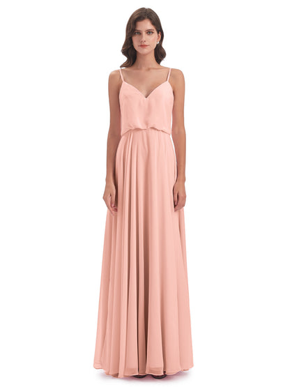 Leah Floor Length Spaghetti Straps Chiffon Bridesmaid Dresses