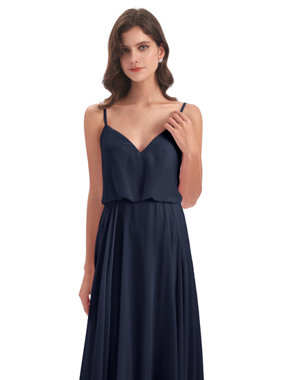 Leah Floor Length Spaghetti Straps Chiffon Bridesmaid Dresses