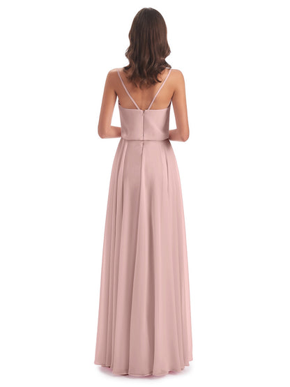 Leah Floor Length Spaghetti Straps Chiffon Bridesmaid Dresses