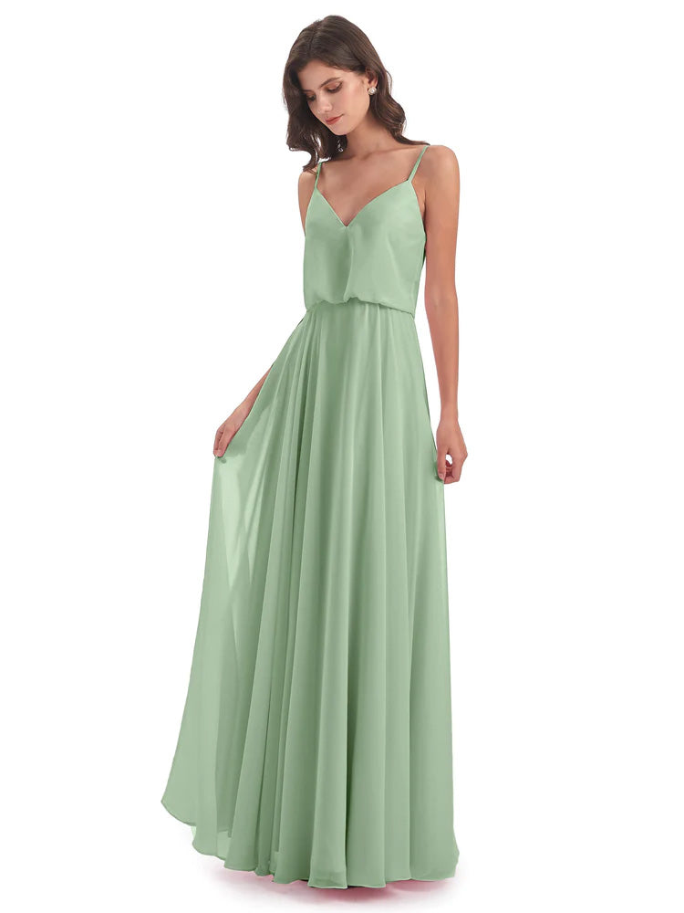 Leah Floor Length Spaghetti Straps Chiffon Bridesmaid Dresses