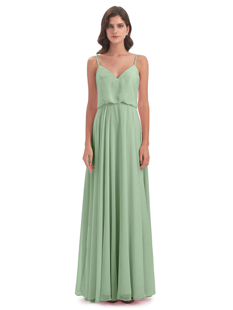 Leah Floor Length Spaghetti Straps Chiffon Bridesmaid Dresses
