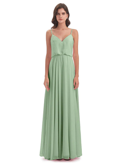 Leah Floor Length Spaghetti Straps Chiffon Bridesmaid Dresses