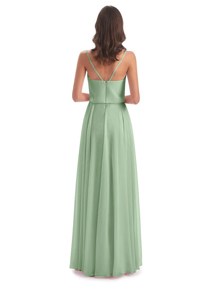 Leah Floor Length Spaghetti Straps Chiffon Bridesmaid Dresses