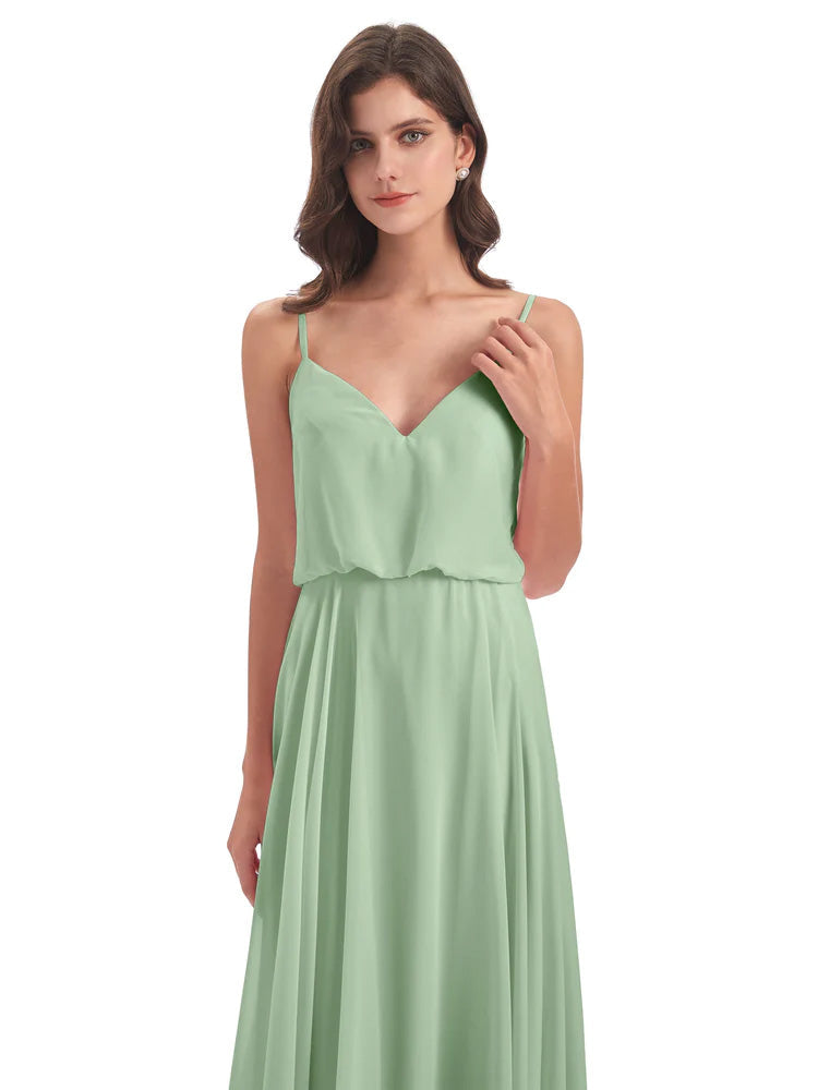 Leah Floor Length Spaghetti Straps Chiffon Bridesmaid Dresses