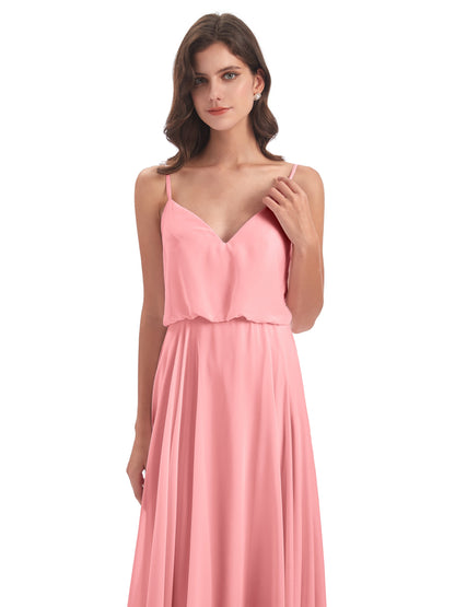 Leah Floor Length Spaghetti Straps Chiffon Bridesmaid Dresses