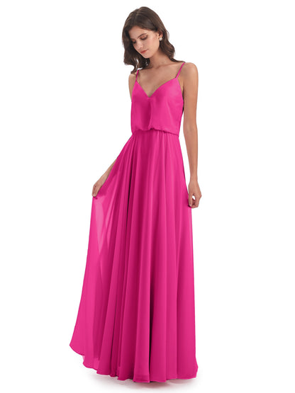Leah Floor Length Spaghetti Straps Chiffon Bridesmaid Dresses