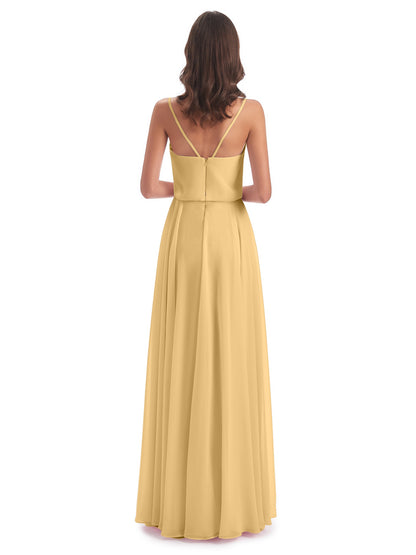 Leah Floor Length Spaghetti Straps Chiffon Bridesmaid Dresses