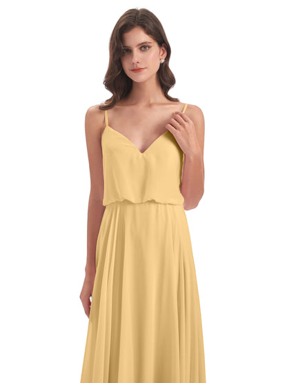 Leah Floor Length Spaghetti Straps Chiffon Bridesmaid Dresses
