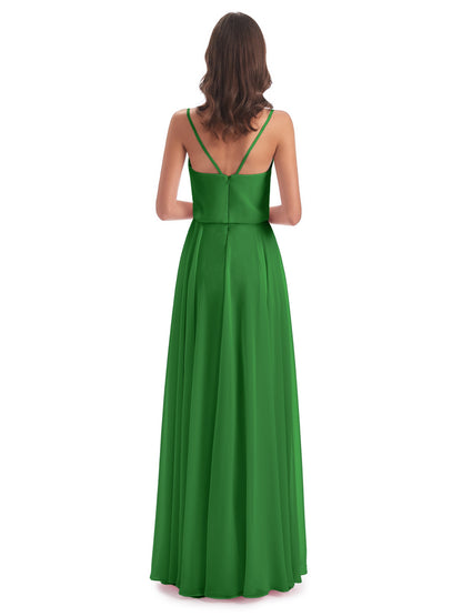 Leah Floor Length Spaghetti Straps Chiffon Bridesmaid Dresses