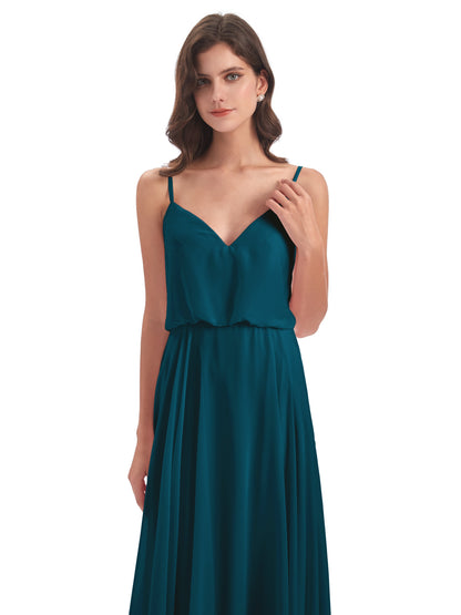 Leah Floor Length Spaghetti Straps Chiffon Bridesmaid Dresses