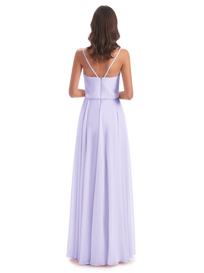 Leah Floor Length Spaghetti Straps Chiffon Bridesmaid Dresses