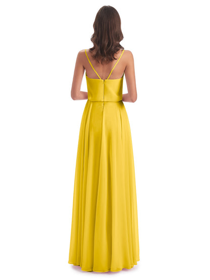 Leah Floor Length Spaghetti Straps Chiffon Bridesmaid Dresses