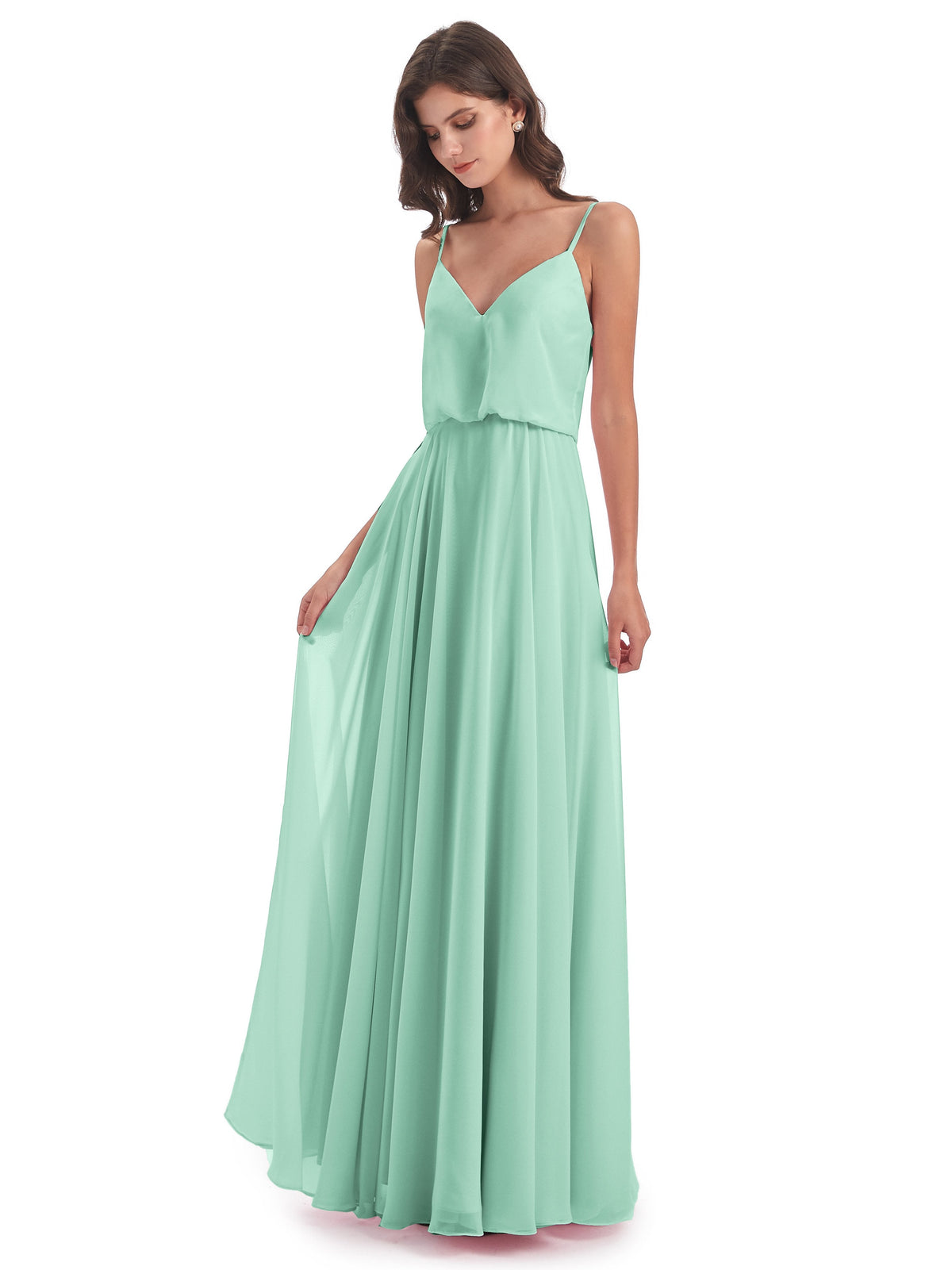 Leah Floor Length Spaghetti Straps Chiffon Bridesmaid Dresses