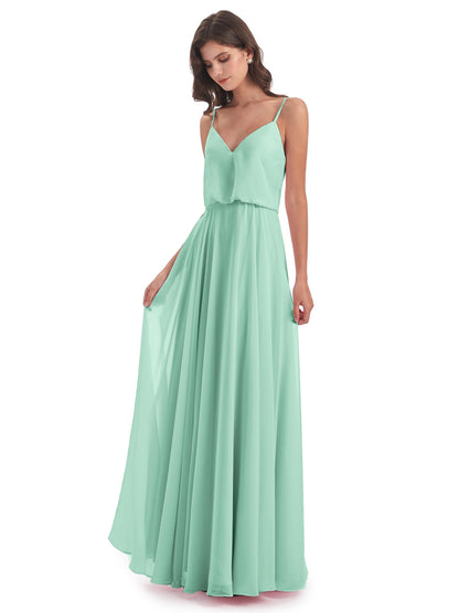 Leah Floor Length Spaghetti Straps Chiffon Bridesmaid Dresses