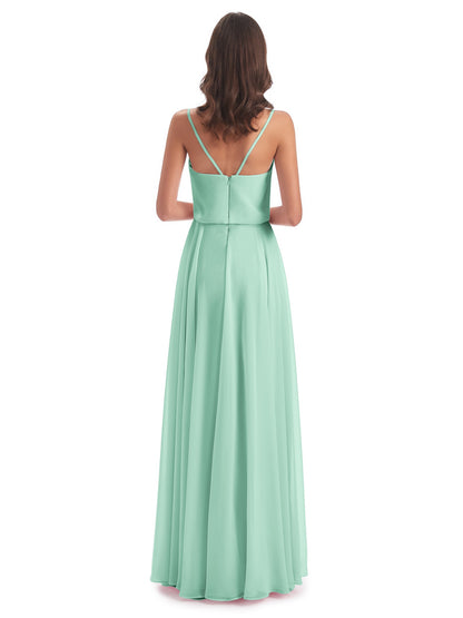 Leah Floor Length Spaghetti Straps Chiffon Bridesmaid Dresses
