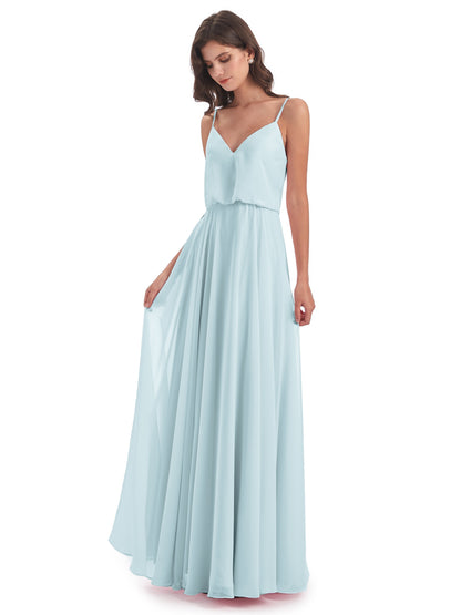 Leah Floor Length Spaghetti Straps Chiffon Bridesmaid Dresses