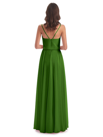 Leah Floor Length Spaghetti Straps Chiffon Bridesmaid Dresses