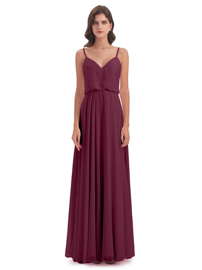 Leah Floor Length Spaghetti Straps Chiffon Bridesmaid Dresses