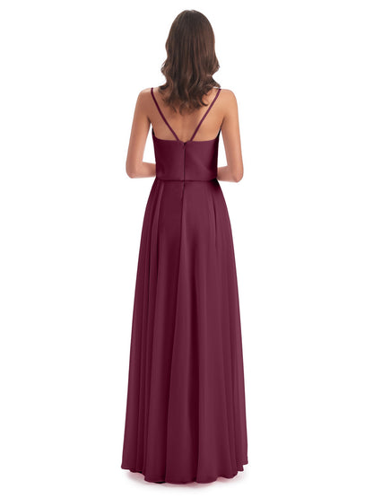 Leah Floor Length Spaghetti Straps Chiffon Bridesmaid Dresses