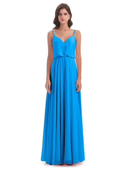 Leah Floor Length Spaghetti Straps Chiffon Bridesmaid Dresses