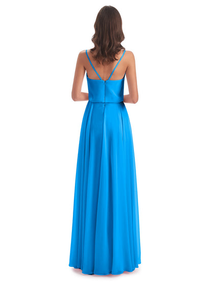 Leah Floor Length Spaghetti Straps Chiffon Bridesmaid Dresses