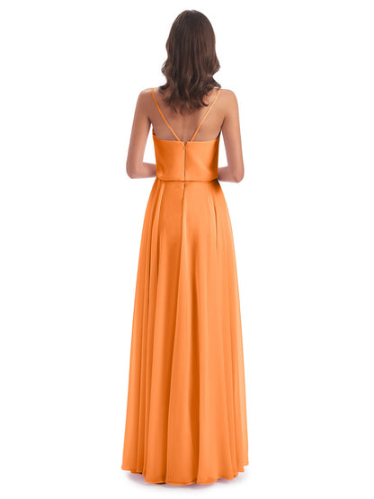 Leah Floor Length Spaghetti Straps Chiffon Bridesmaid Dresses