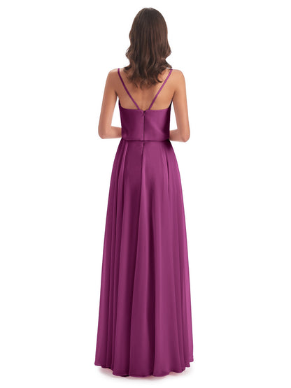 Leah Floor Length Spaghetti Straps Chiffon Bridesmaid Dresses