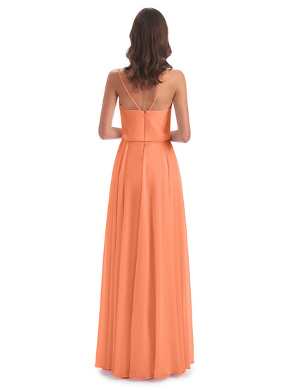 Leah Floor Length Spaghetti Straps Chiffon Bridesmaid Dresses