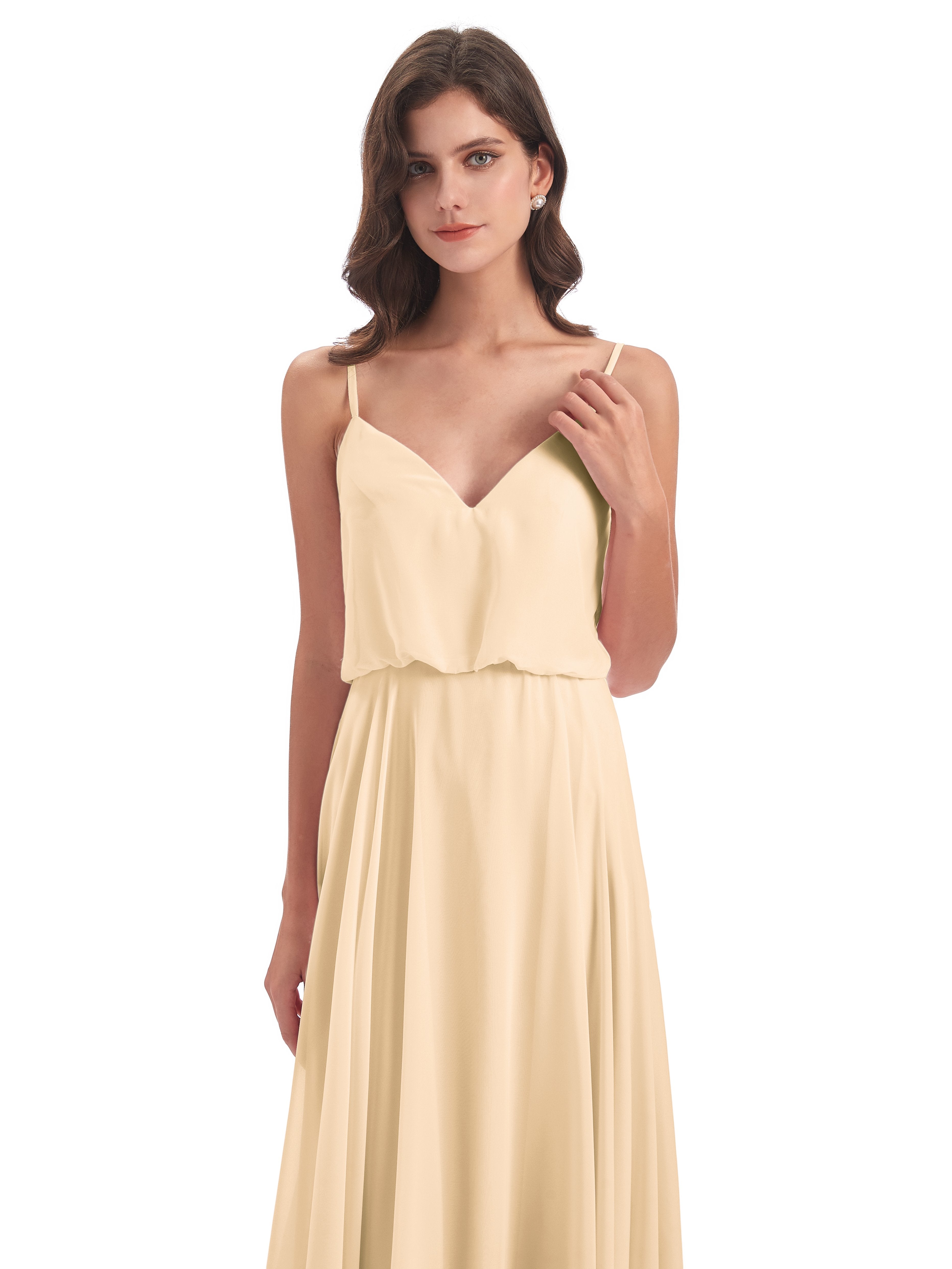 Leah Floor Length Spaghetti Straps Chiffon Bridesmaid Dresses
