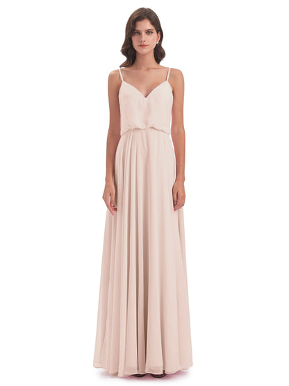 Leah Floor Length Spaghetti Straps Chiffon Bridesmaid Dresses