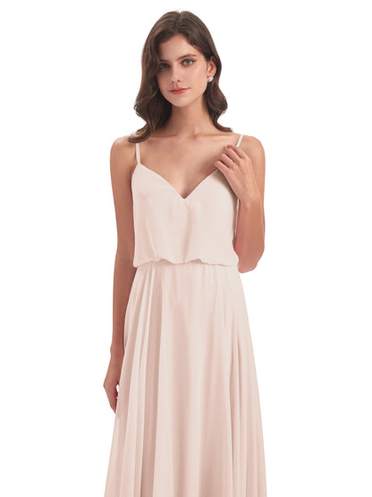Leah Floor Length Spaghetti Straps Chiffon Bridesmaid Dresses