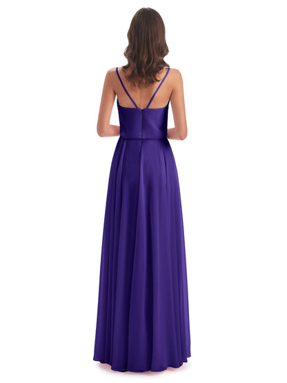 Leah Floor Length Spaghetti Straps Chiffon Bridesmaid Dresses