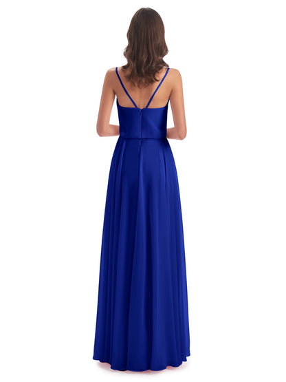 Leah Floor Length Spaghetti Straps Chiffon Bridesmaid Dresses