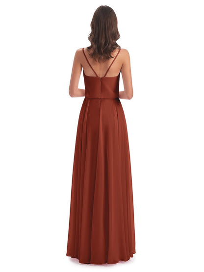 Leah Floor Length Spaghetti Straps Chiffon Bridesmaid Dresses