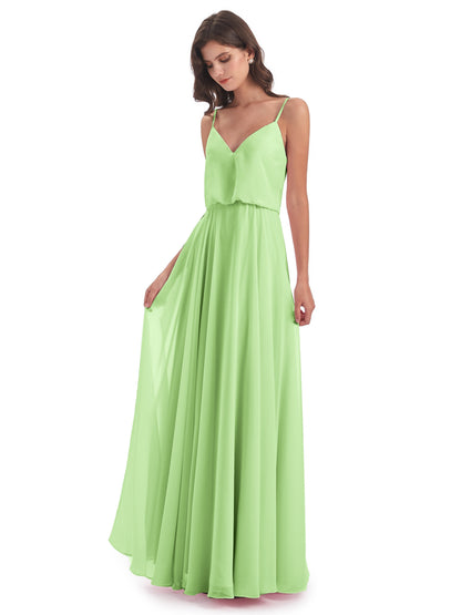 Leah Floor Length Spaghetti Straps Chiffon Bridesmaid Dresses