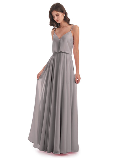 Leah Floor Length Spaghetti Straps Chiffon Bridesmaid Dresses