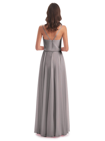 Leah Floor Length Spaghetti Straps Chiffon Bridesmaid Dresses