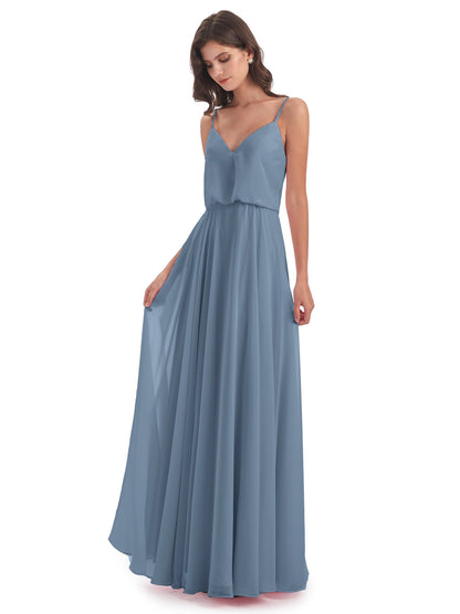 Leah Floor Length Spaghetti Straps Chiffon Bridesmaid Dresses