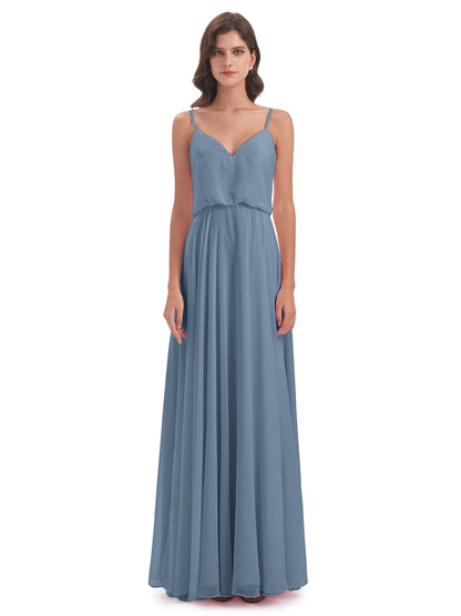Leah Floor Length Spaghetti Straps Chiffon Bridesmaid Dresses