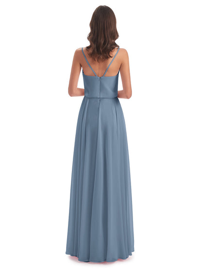 Leah Floor Length Spaghetti Straps Chiffon Bridesmaid Dresses