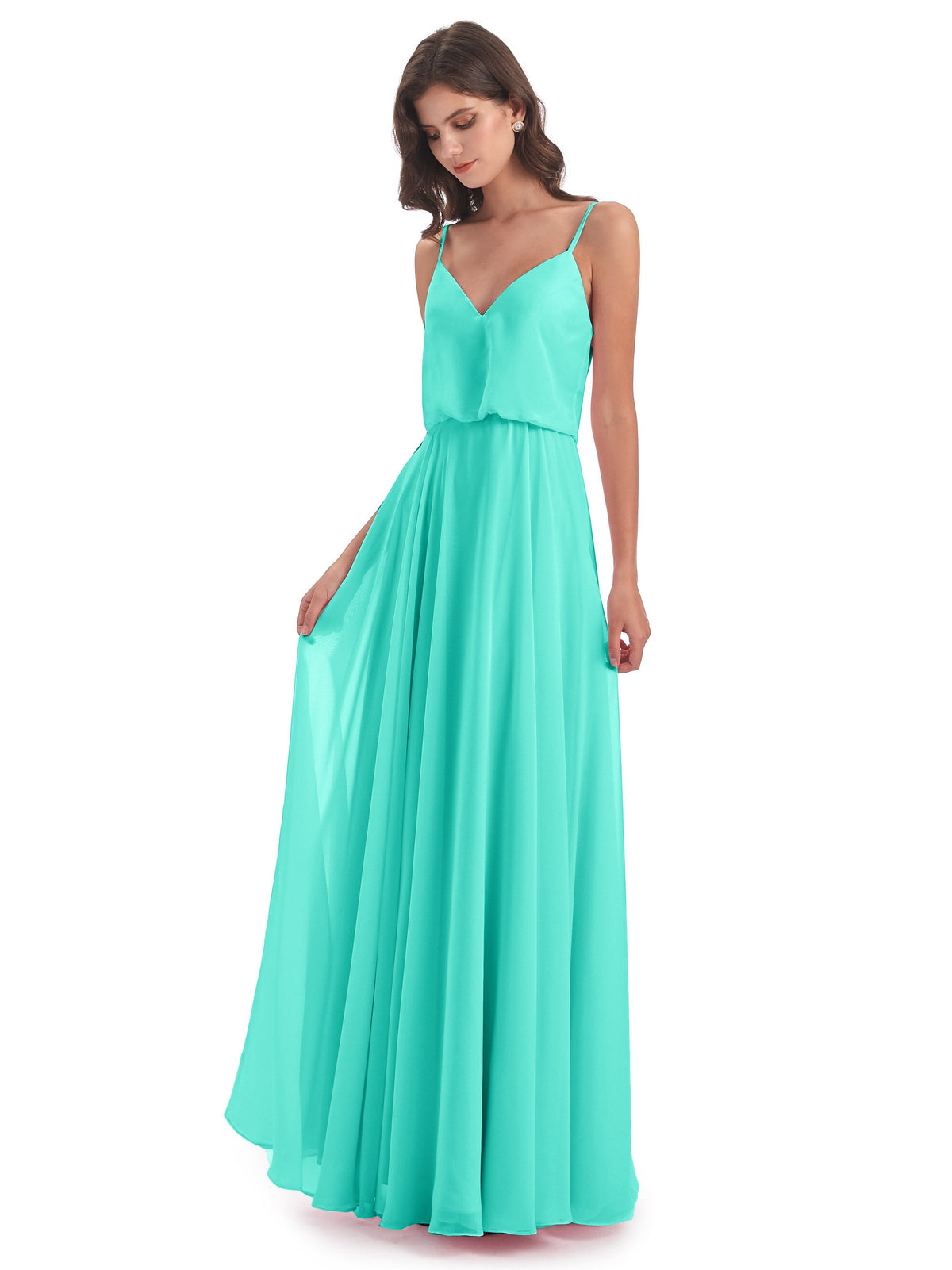 Leah Floor Length Spaghetti Straps Chiffon Bridesmaid Dresses