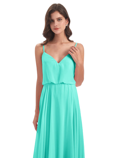 Leah Floor Length Spaghetti Straps Chiffon Bridesmaid Dresses