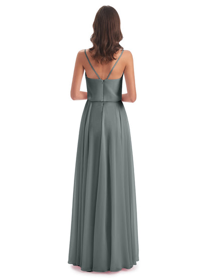 Leah Floor Length Spaghetti Straps Chiffon Bridesmaid Dresses